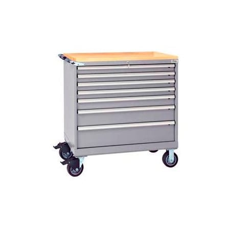 Lista International Lista 7 Drawer 40-1/4"W Shallow Depth Mobile Cabinet w/Butcher Top-Light Gray, Keyed Alike XSHS0750-0701M-BTLGKA